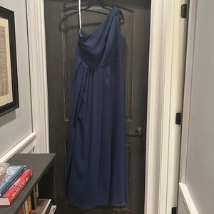 Navy blue one shoulder formal/bridal dress. Good condition